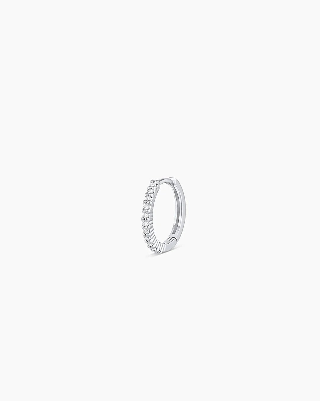 Woman wearing Classic Gold Huggie || option::14k Solid White Gold, 11mm