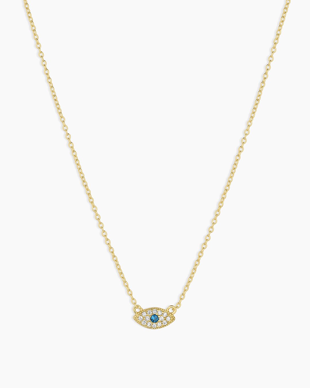 White CZ / London Blue Nanogem Evil Eye Charm Necklace necklace for protection || option:: 18k Gold Plated