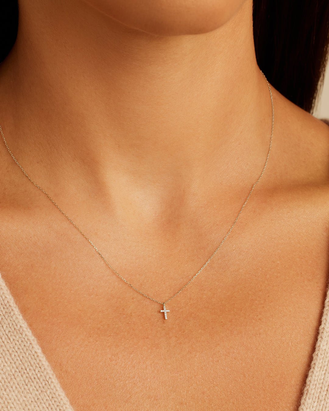 Diamond Cross Necklace || option::14k Solid White Gold