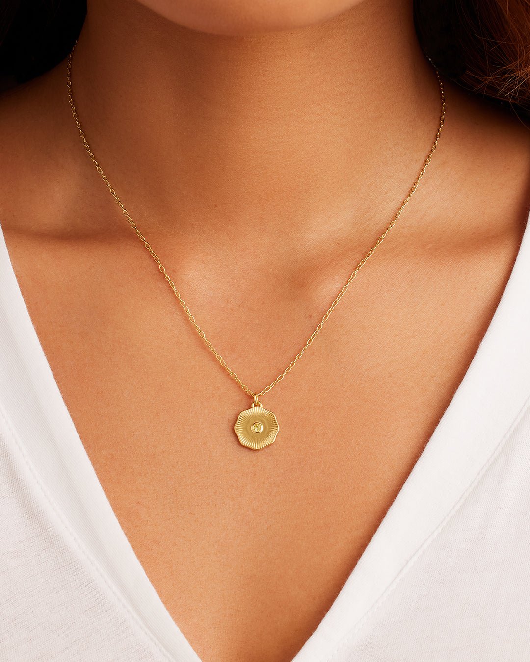 Birthstone Coin Necklace || option::18k Gold Plated, Peridot - August