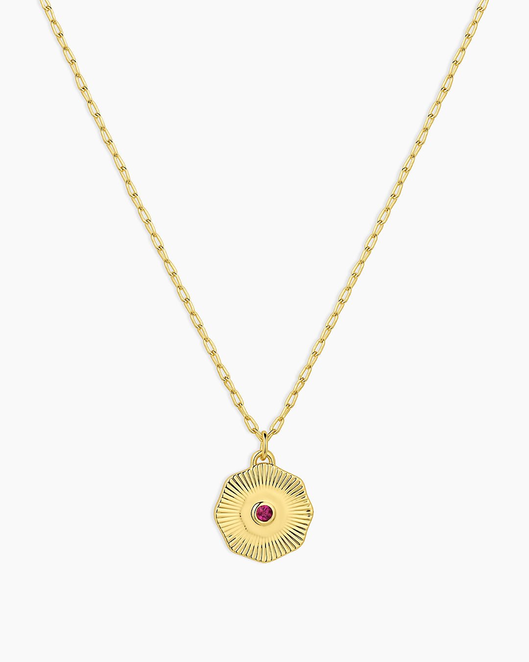 Birthstone Coin Necklace || option::18k Gold Plated, Ruby - July