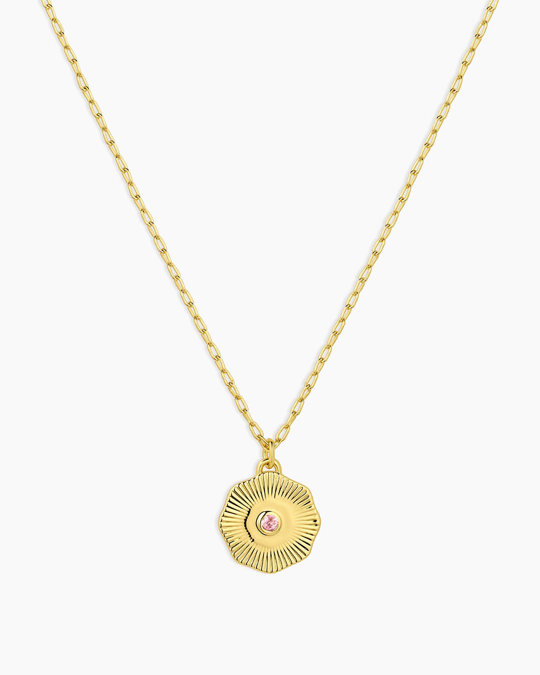 Birthstone Coin Necklace || option::18k Gold Plated, Pink Tourmaline - October