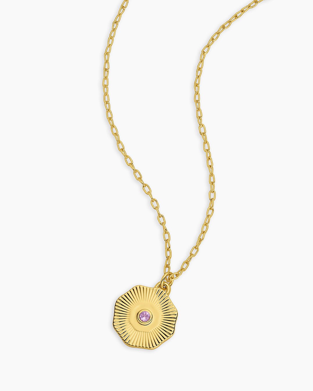 Birthstone Coin Necklace || option::18k Gold Plated, Amethyst - February