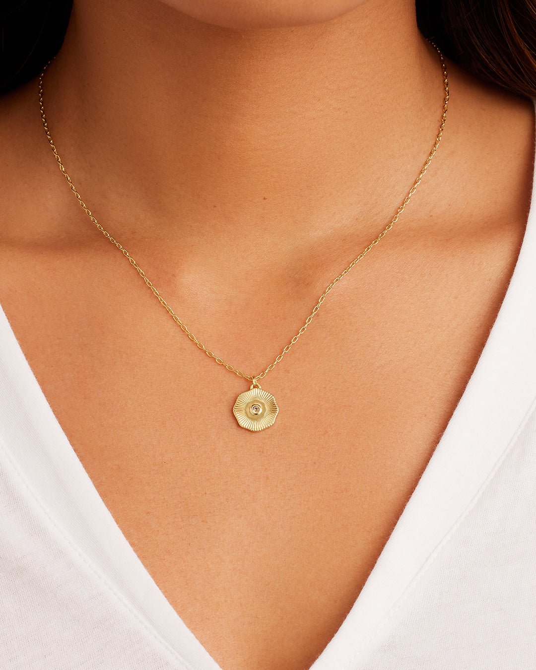 Birthstone Coin Necklace || option::18k Gold Plated, Aquamarine - March