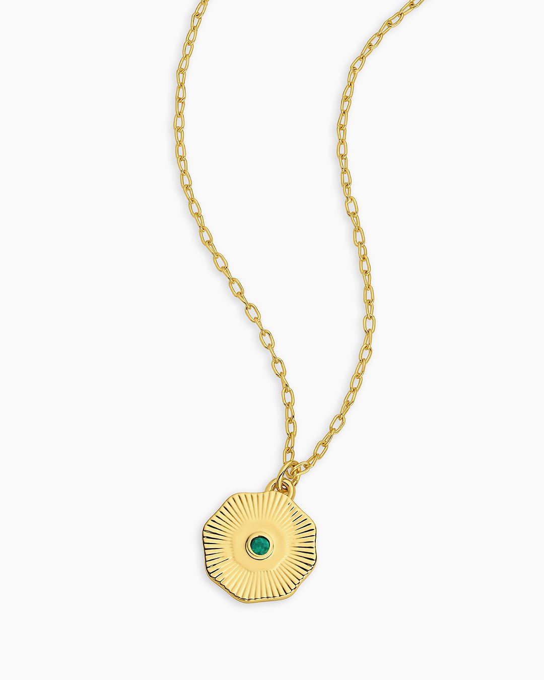 Birthstone Coin Necklace || option::18k Gold Plated, Green Agate - May