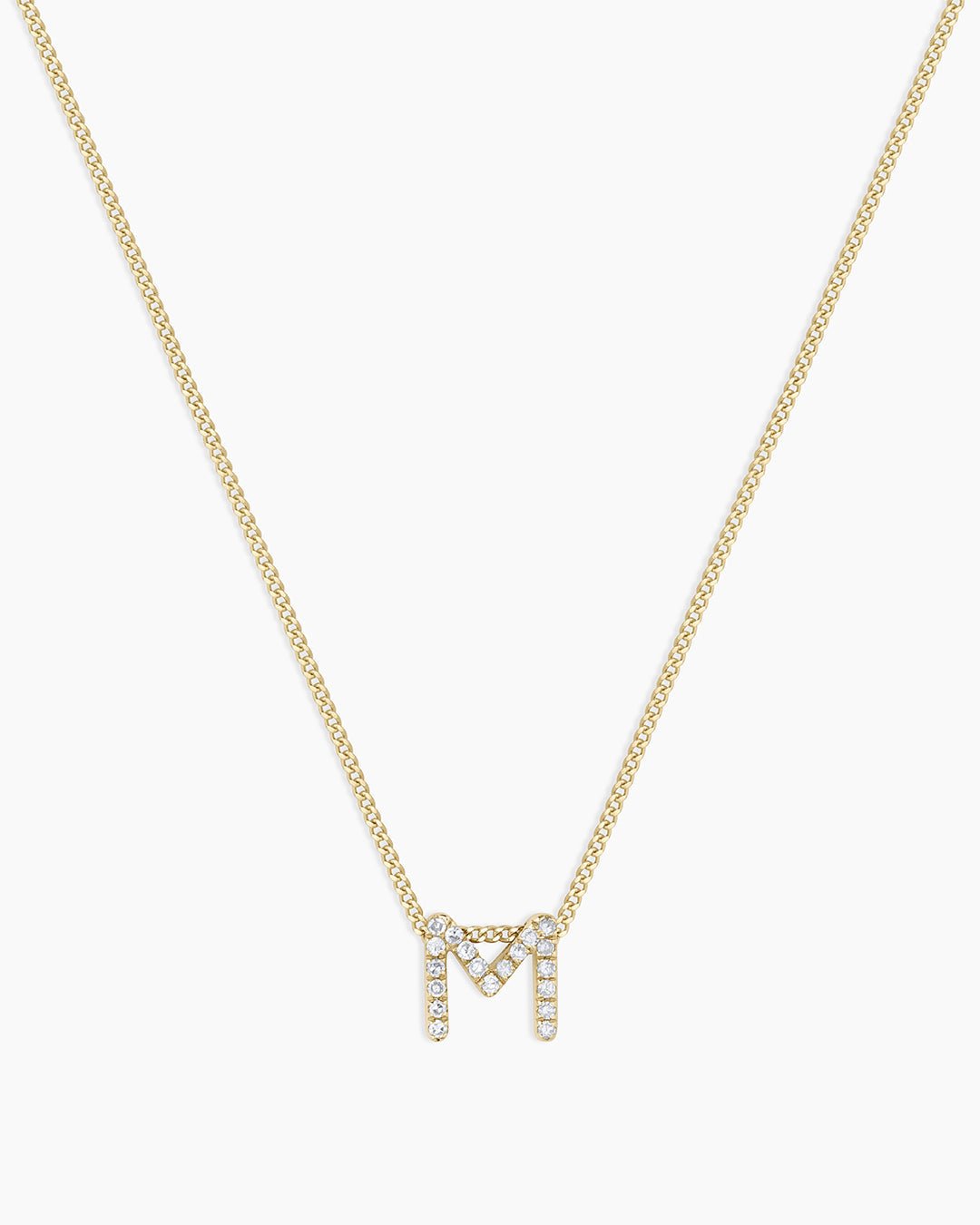 Diamond Alphabet Necklace || option::14k Solid Gold, M