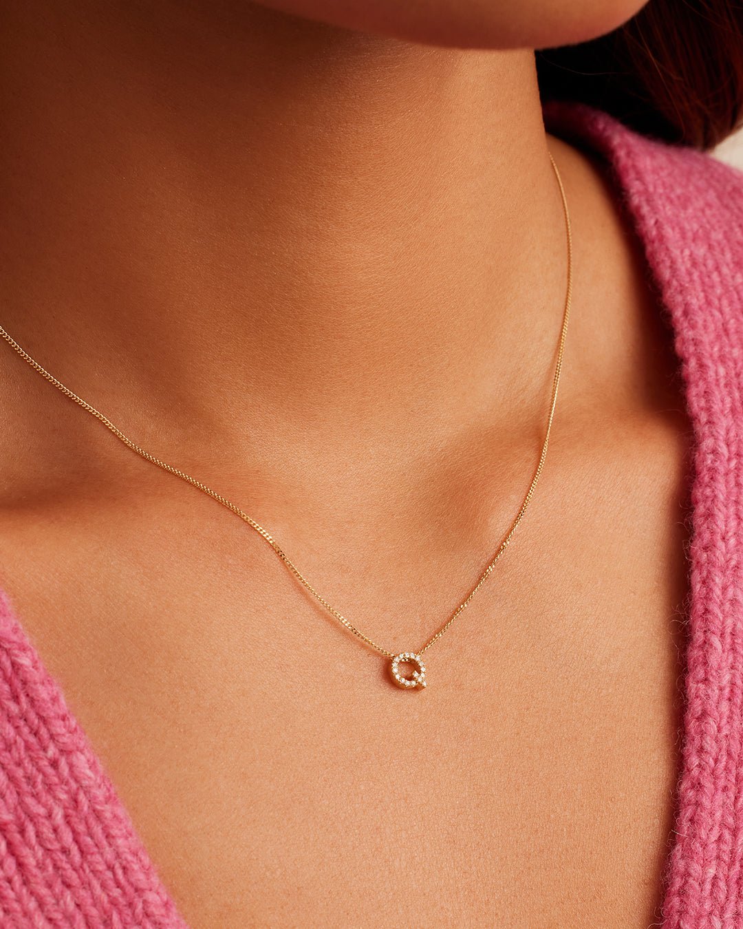 Diamond Alphabet Necklace || option::14k Solid Gold, Q