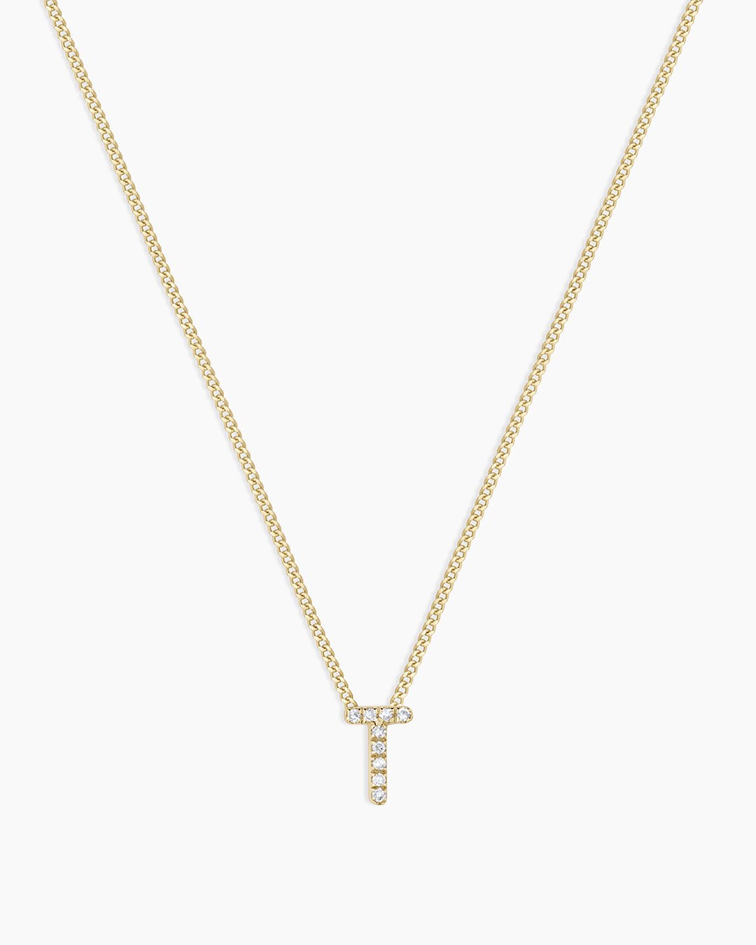 Diamond Alphabet Necklace || option::14k Solid Gold, T