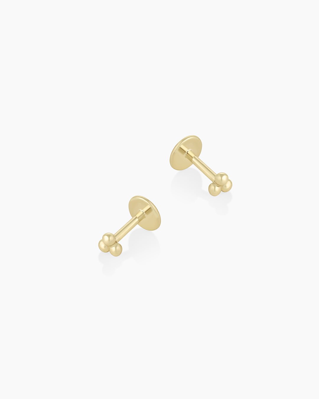 14k Gold Trio Threaded Flatback Stud || option::14k Solid Gold