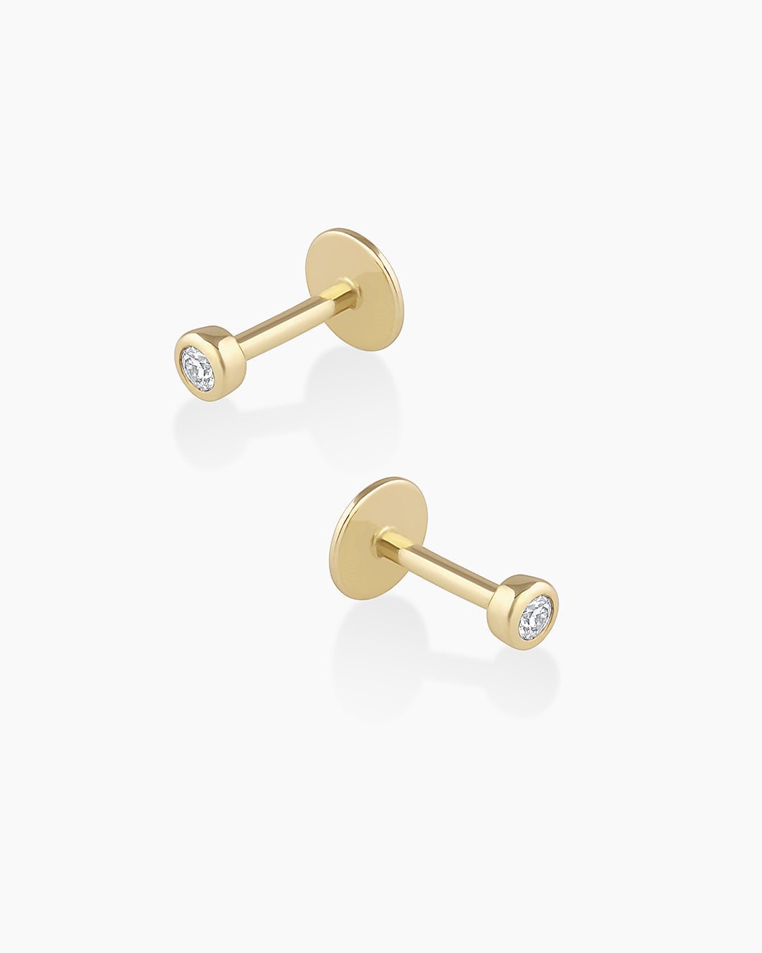 Classic Diamond Threaded Flatback Studs || option::14k Solid Gold