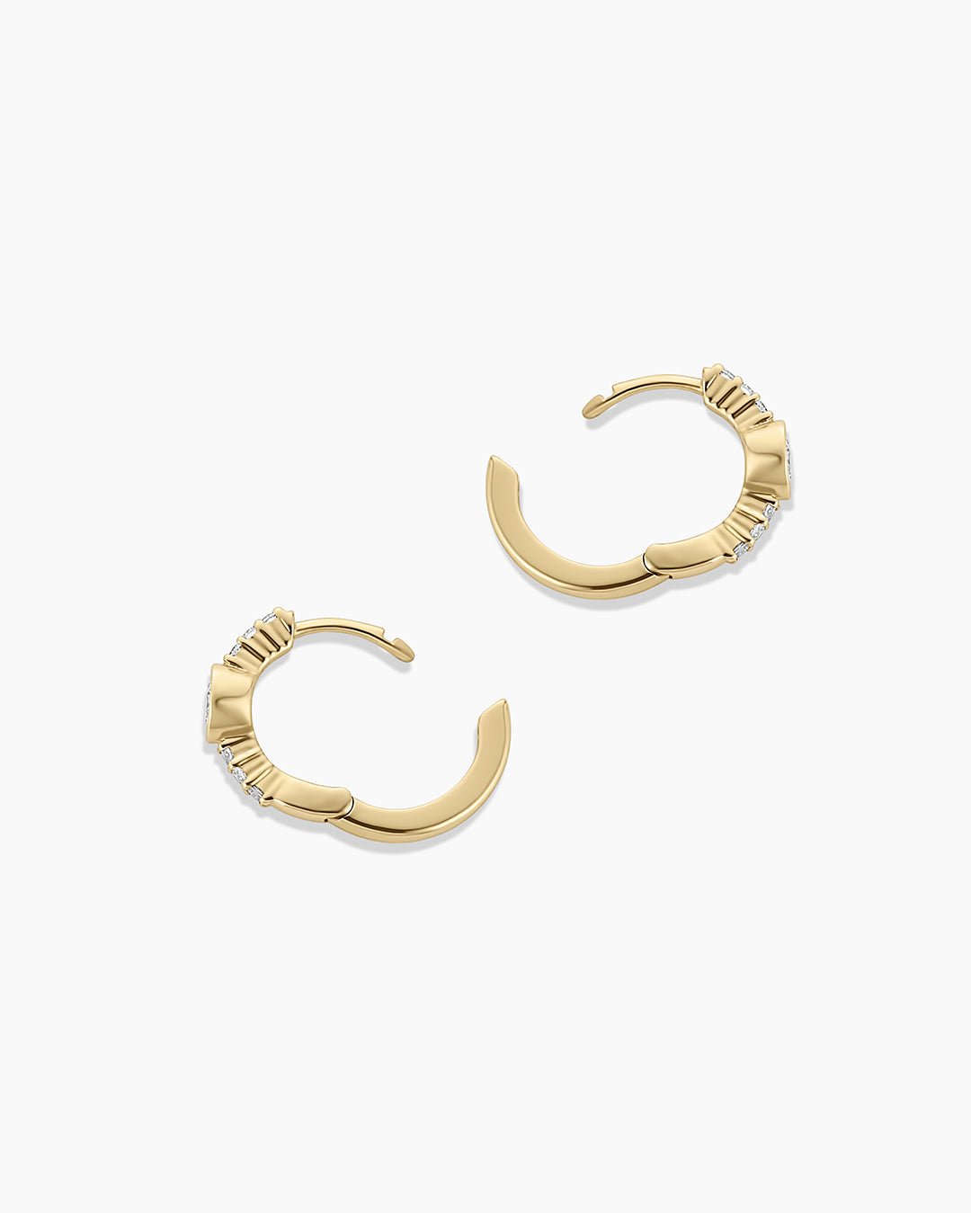 Lab Grown Diamond Circle Charm Huggies || option::14k Solid Gold