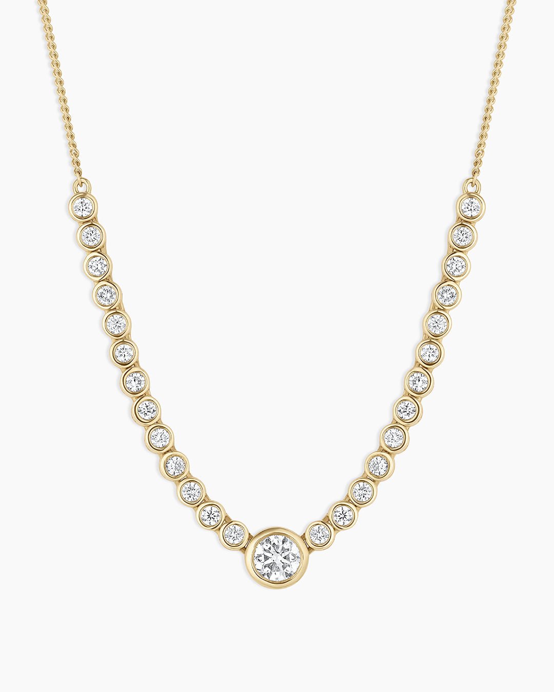 Lab Grown Diamond Circle Charm Row Necklace || option::14k Solid Gold