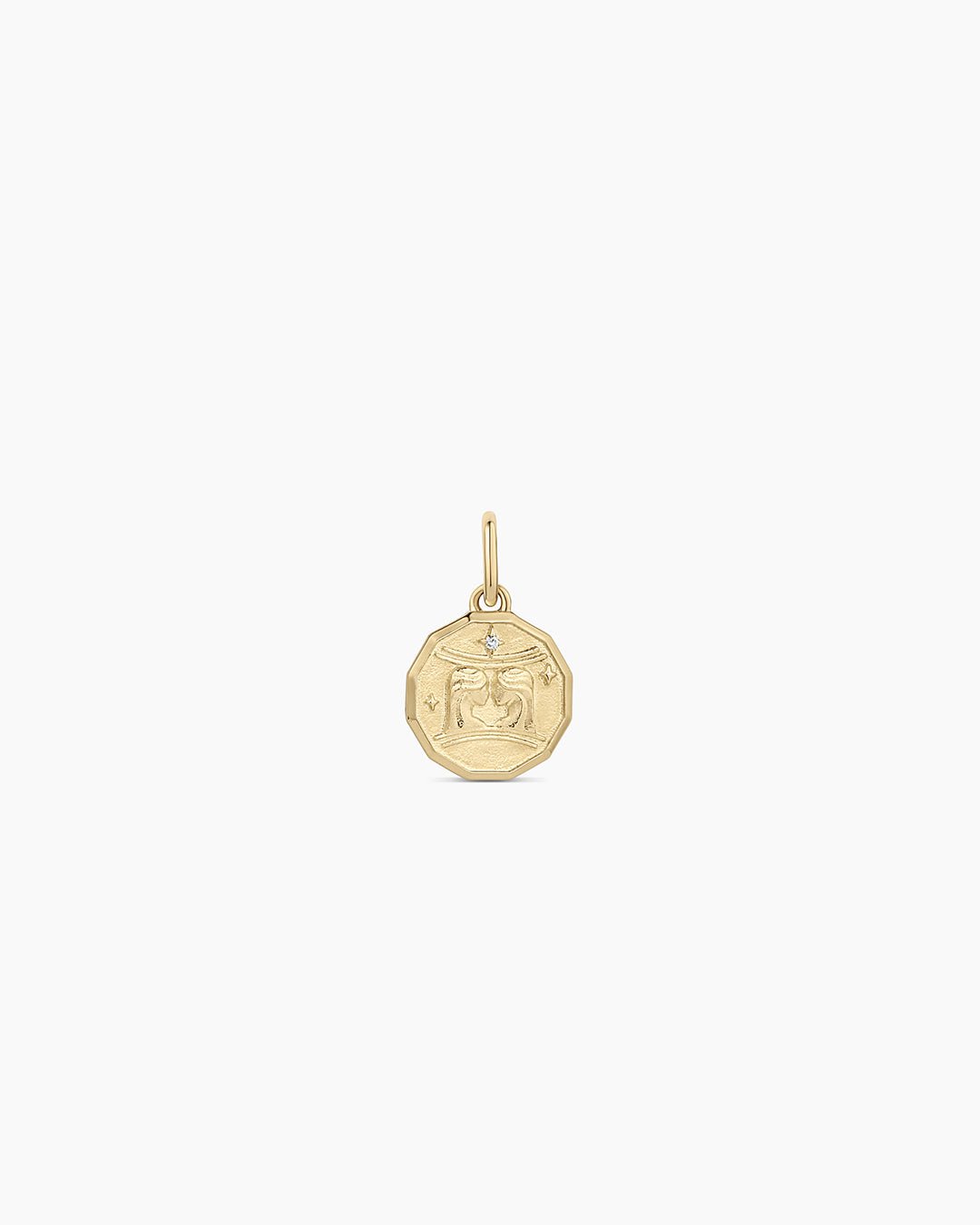 Diamond Zodiac Coin Charm || option::14k Solid Gold, Gemini