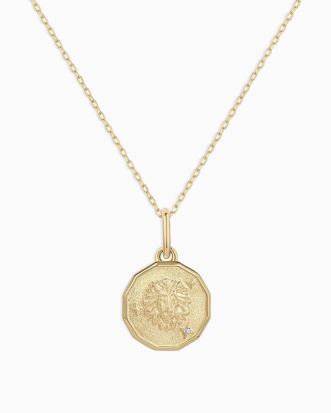 Diamond Zodiac Coin Charm Necklace || option::14k Solid Gold, Leo