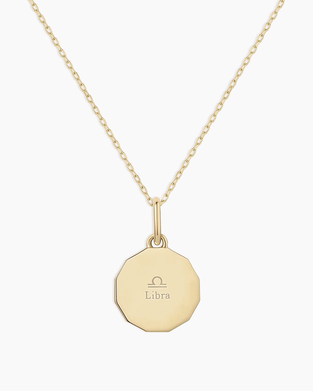 Diamond Zodiac Coin Charm Necklace || option::14k Solid Gold, Libra