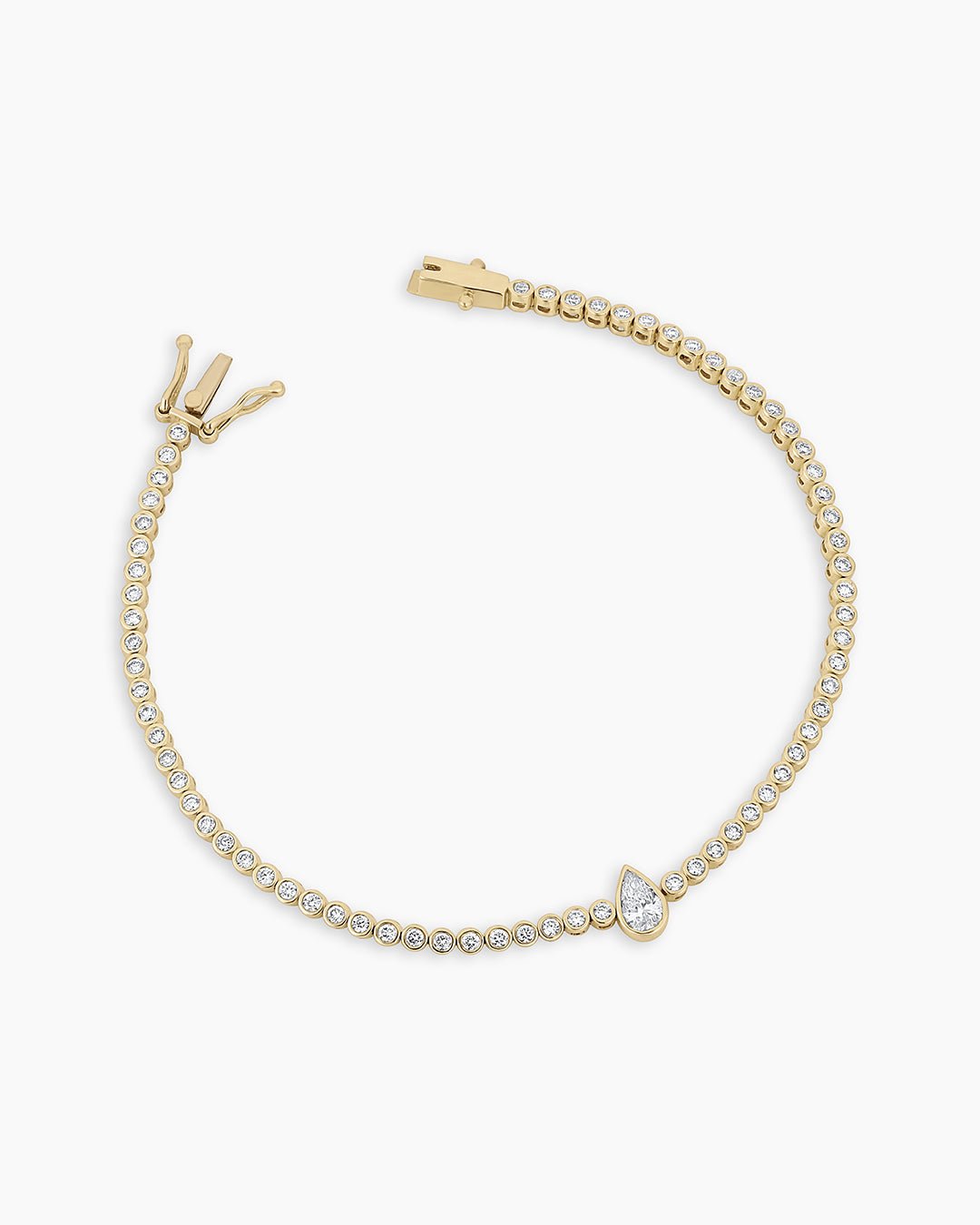 Lab Grown Diamond Pear Charm Tennis Bracelet || option::14k Solid Gold, 7 in.