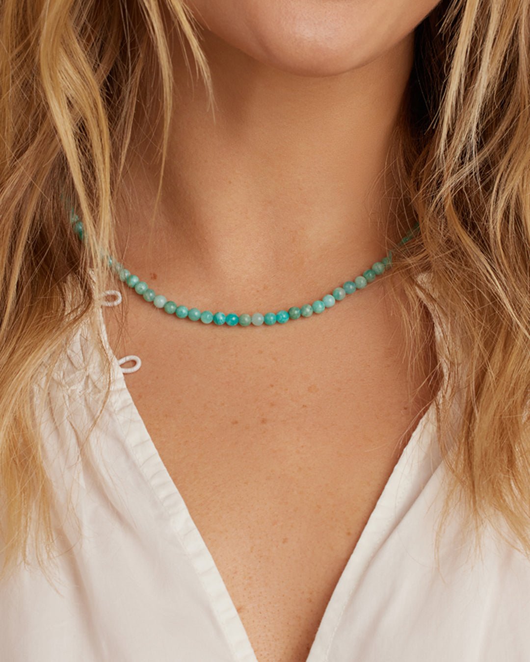 Carter Gemstone Necklace || option::18k Gold Plated, Blue Amazonite