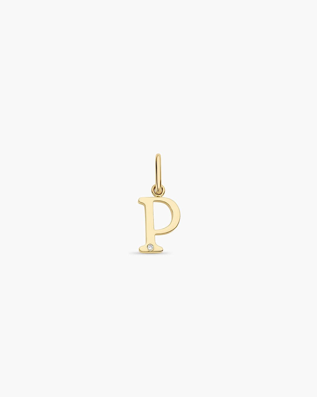 Diamond Vintage Alphabet Charm || option::14k Solid Gold, P