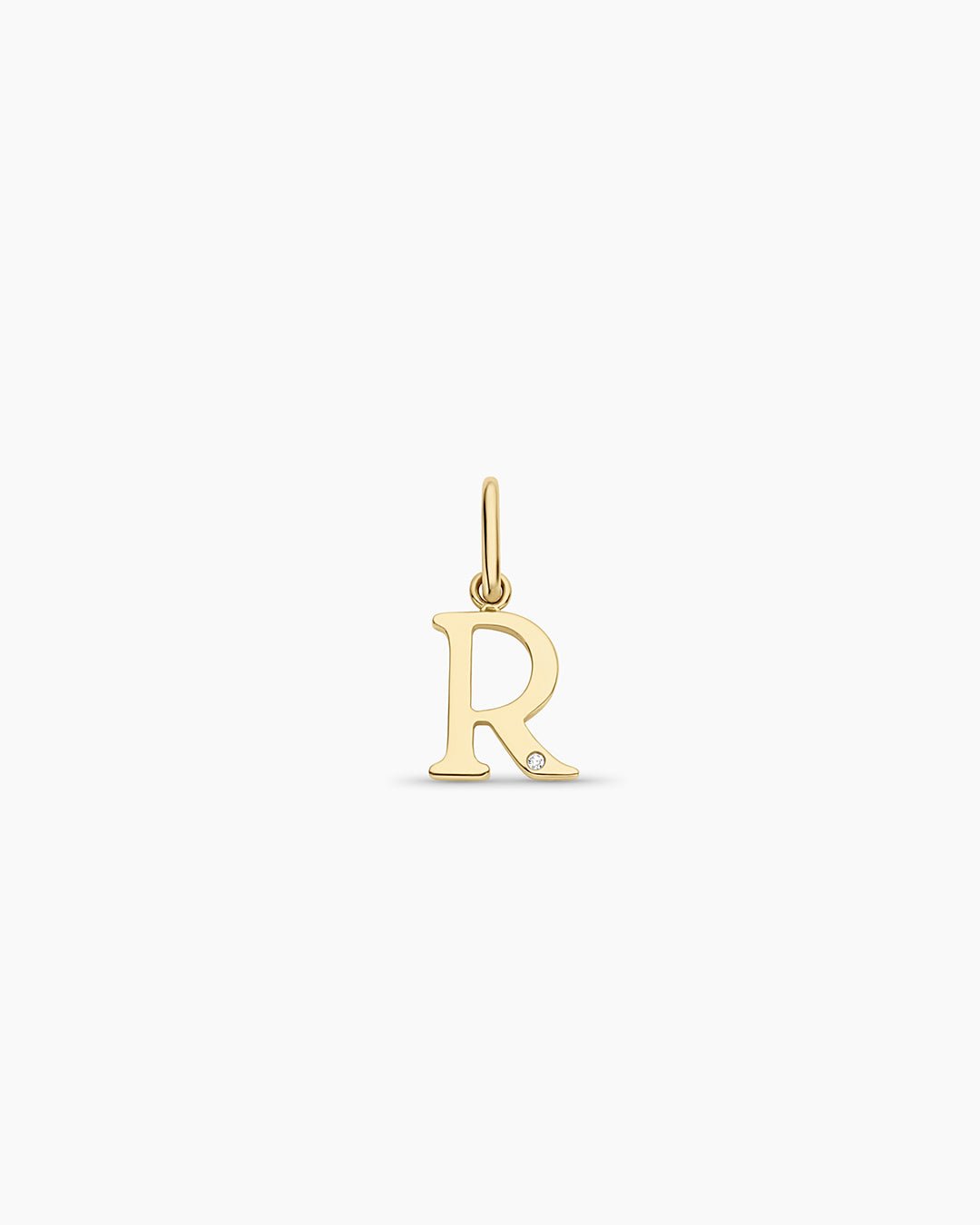 Diamond Vintage Alphabet Charm || option::14k Solid Gold, R