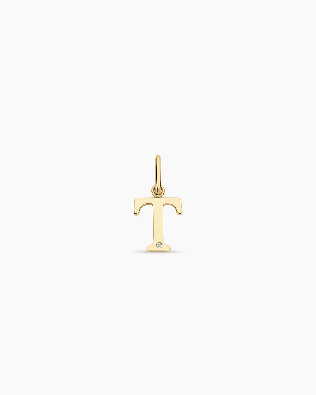 Diamond Vintage Alphabet Charm || option::14k Solid Gold, T