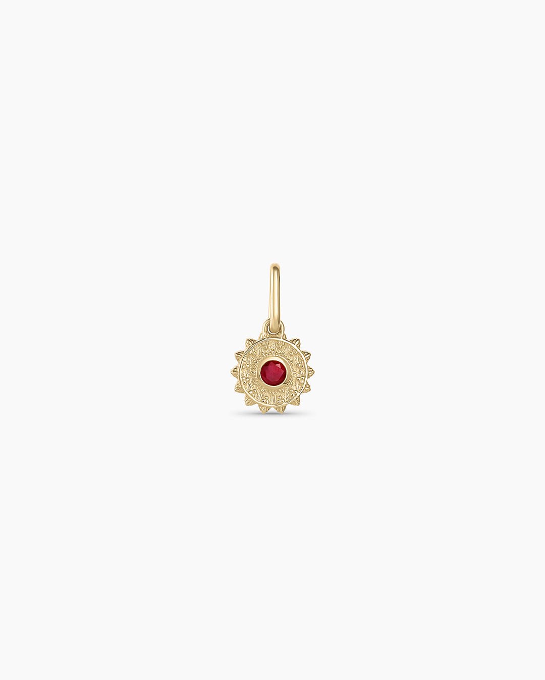 Sun Birthstone Charm || option::14k Solid Gold, Ruby - July