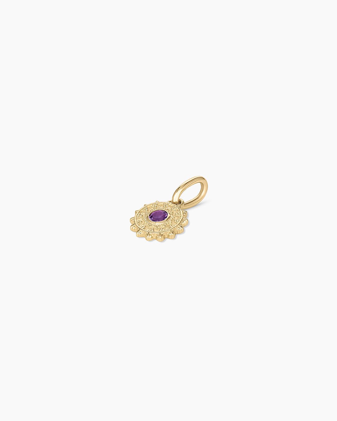 Sun Birthstone Charm || option::14k Solid Gold, Amethyst - February 