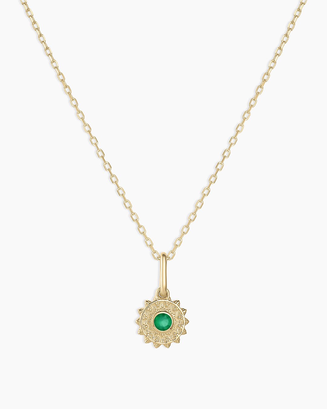 Sun Birthstone Charm Necklace || option::14k Solid Gold, Green Agate - May