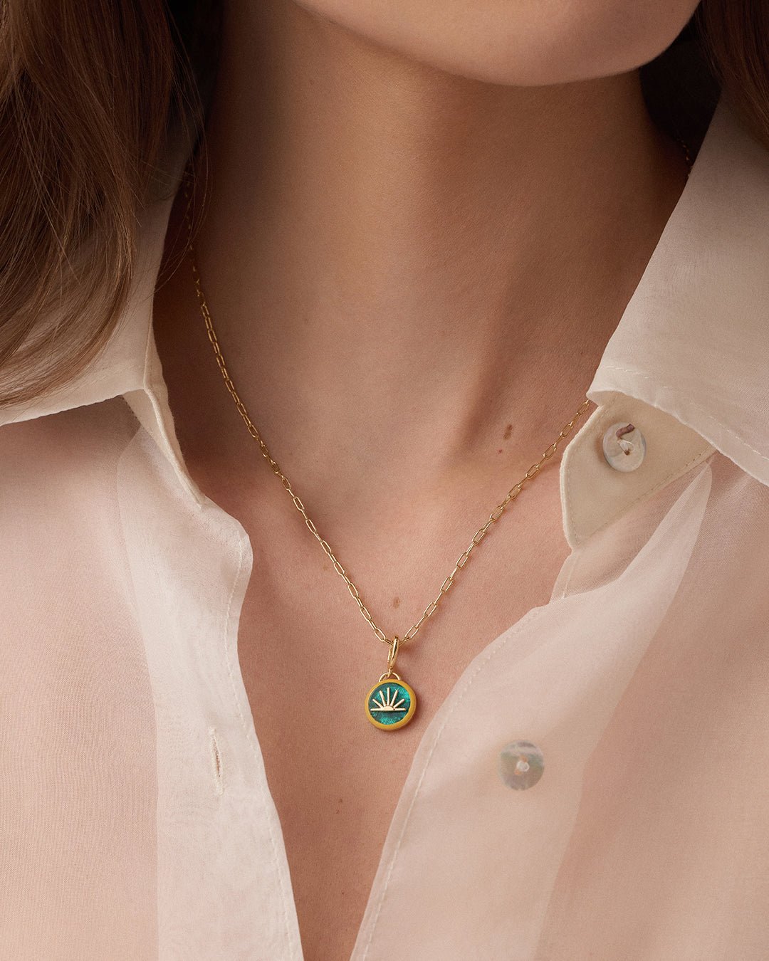 Power Gemstone Parker Charm Necklace Inspiration || option::18k Gold Plated, Apatite