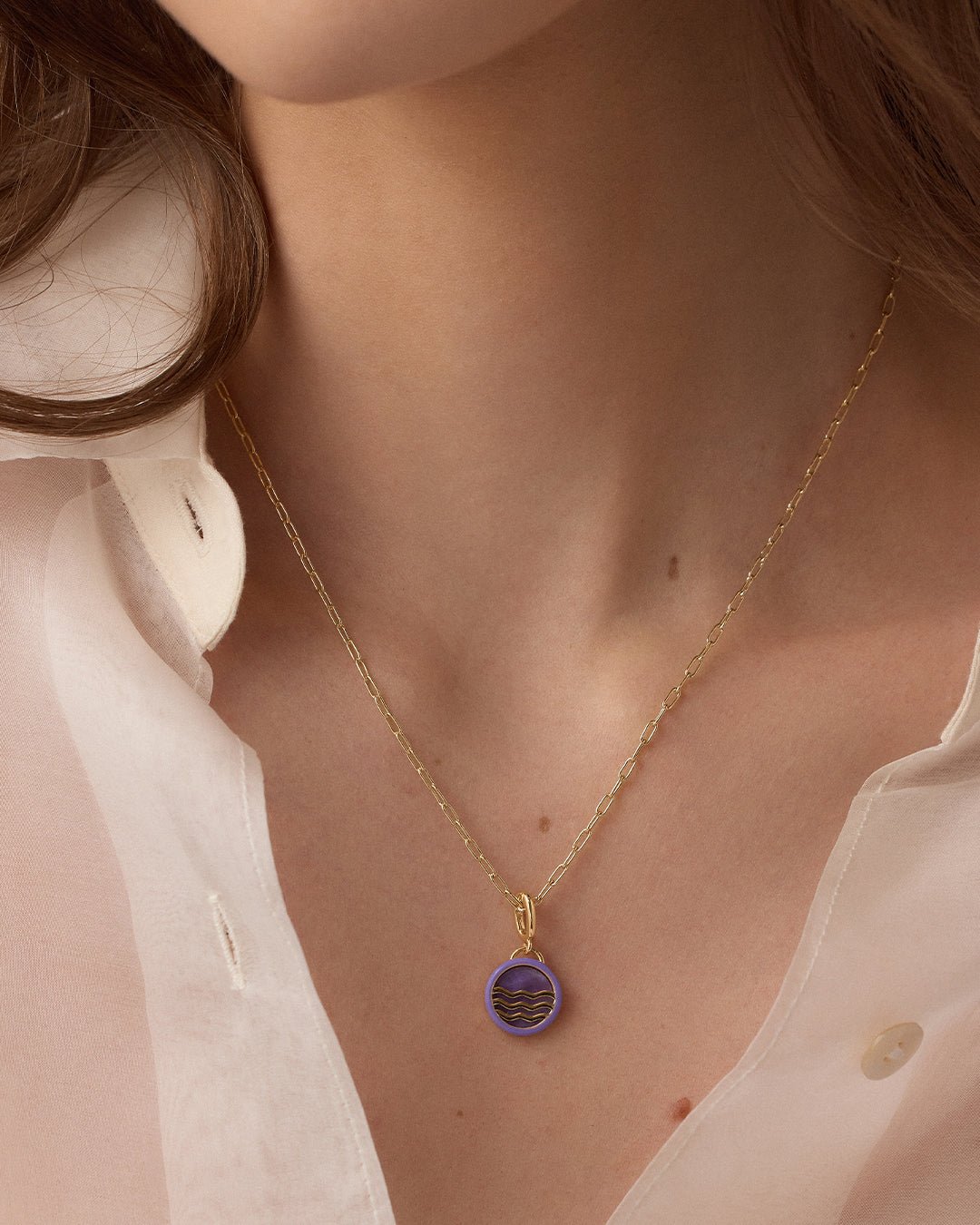 Power Gemstone Parker Charm Necklace Tranquility || option::18k Gold Plated, Amethyst