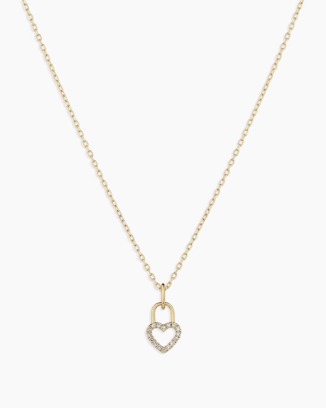 Diamond Heart Padlock Charm Necklace || option::14k Solid Gold