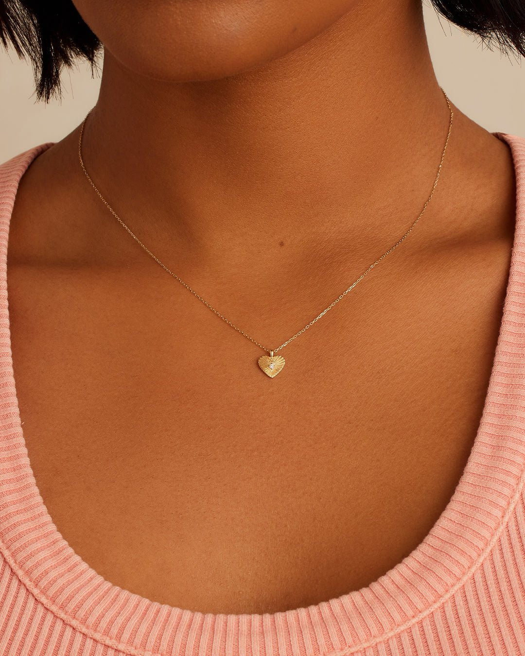 Diamond Vintage Heart Necklace || option::14k Solid Gold