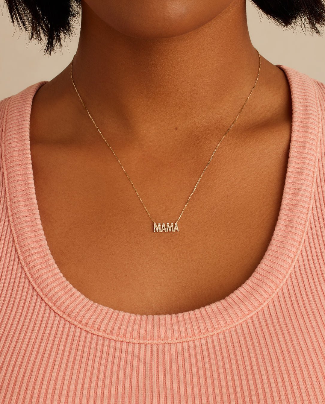 Diamond Pavé Mama Necklace || option::14k Solid Gold