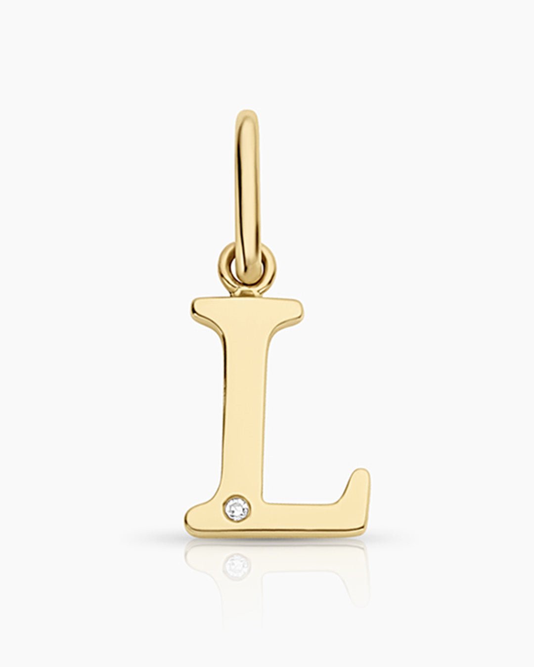 Diamond Vintage Alphabet Charm || option::14k Solid Gold, L