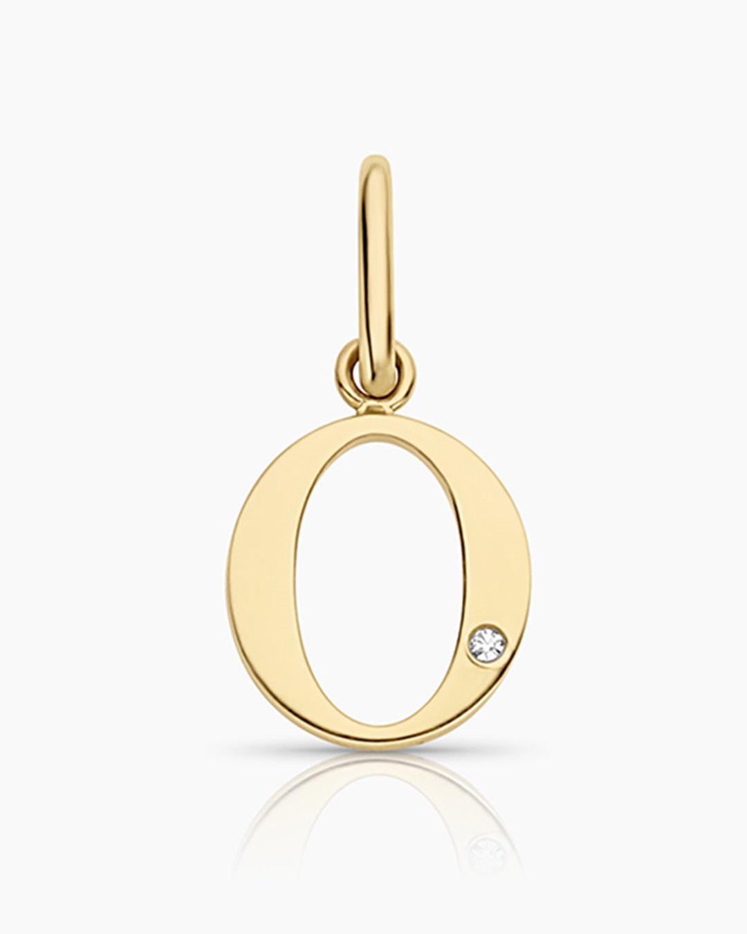 Diamond Vintage Alphabet Charm || option::14k Solid Gold, O