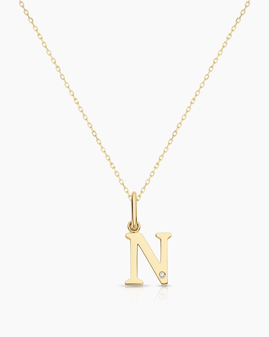 Diamond Vintage Alphabet Necklace || option::14k Solid Gold, N