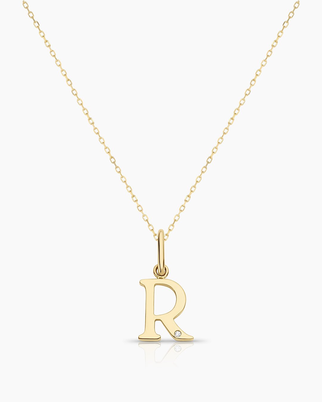 Diamond Vintage Alphabet Necklace || option::14k Solid Gold, R