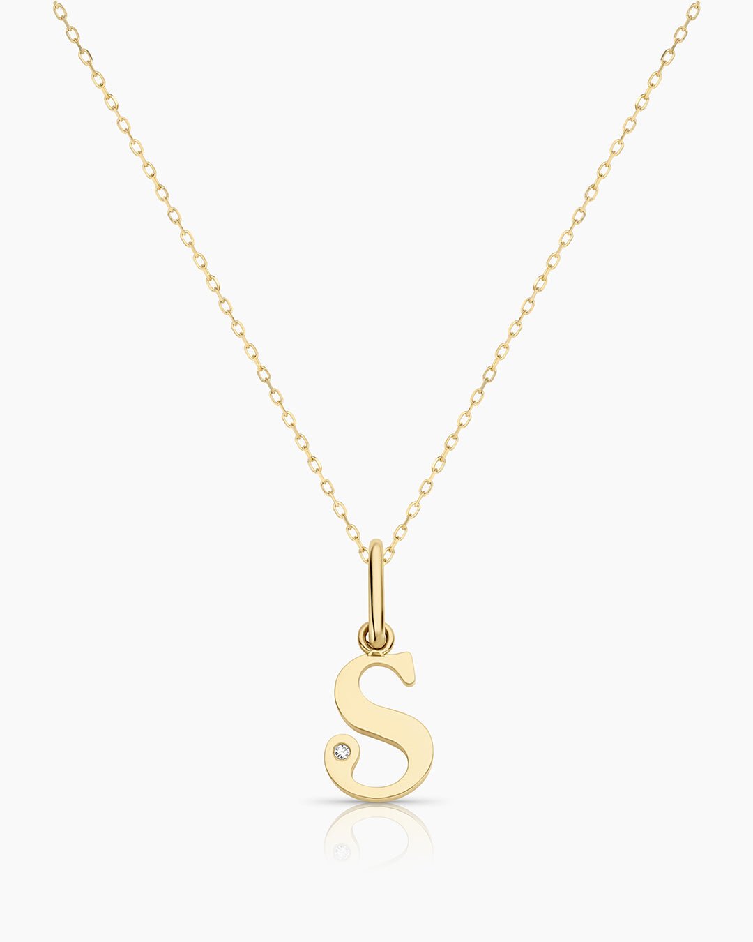 Diamond Vintage Alphabet Necklace || option::14k Solid Gold, S