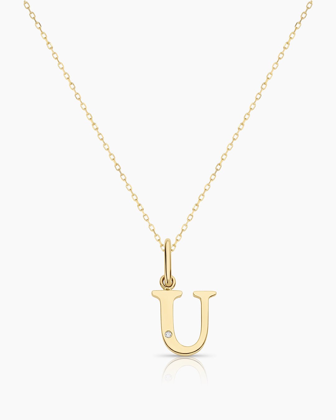 Diamond Vintage Alphabet Necklace || option::14k Solid Gold, U