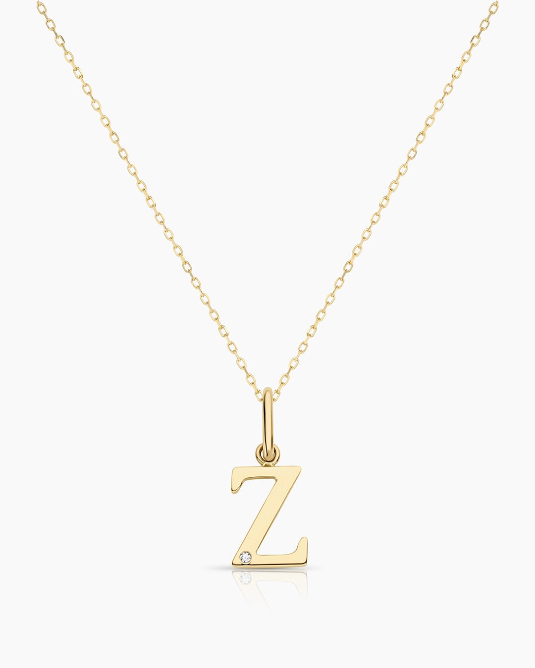 Diamond Vintage Alphabet Necklace || option::14k Solid Gold, Z