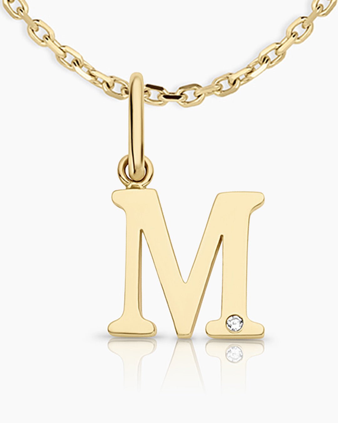 Diamond Vintage Alphabet Necklace || option::14k Solid Gold, M