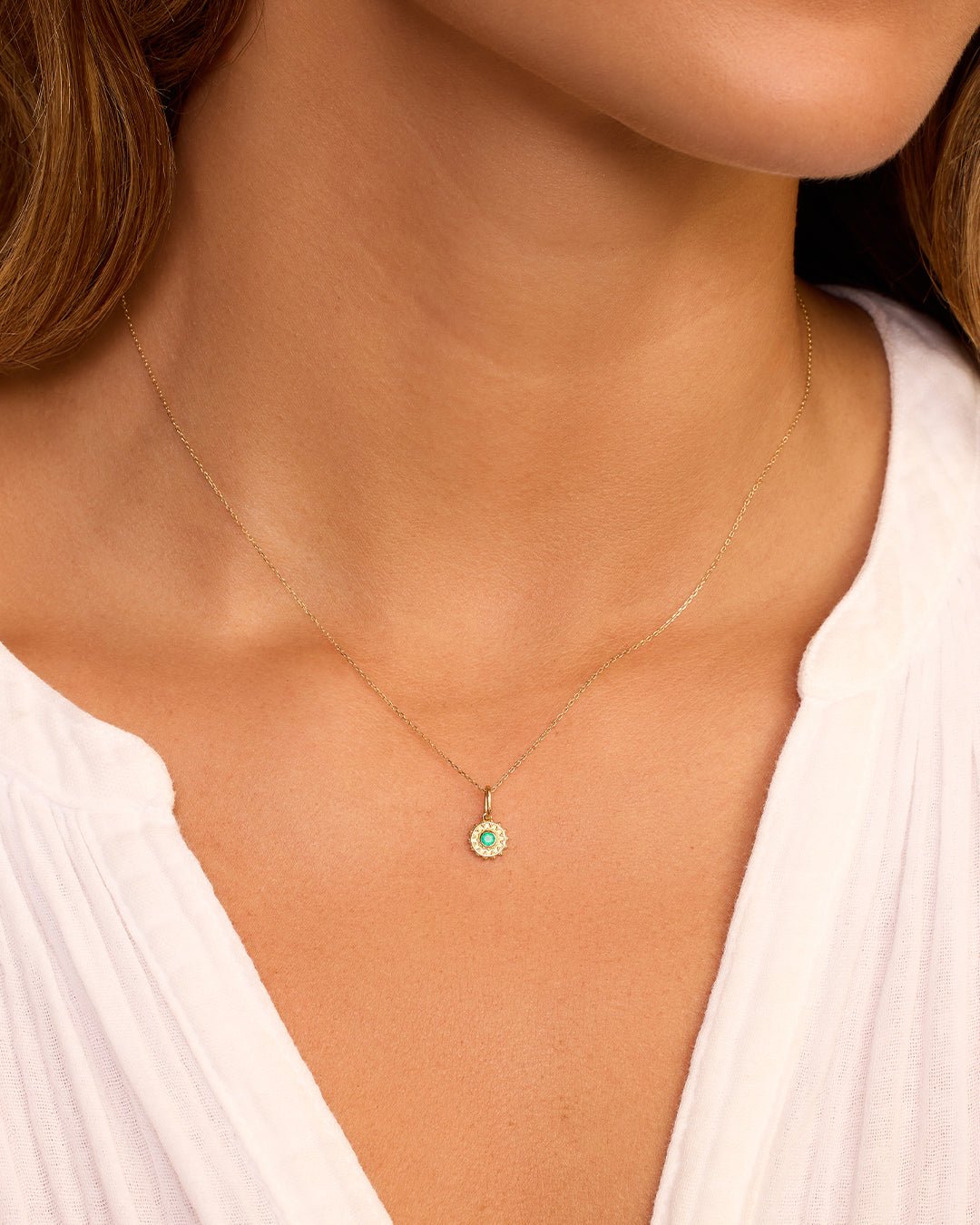 Sun Birthstone Charm || option::14k Solid Gold, Green Agate - May