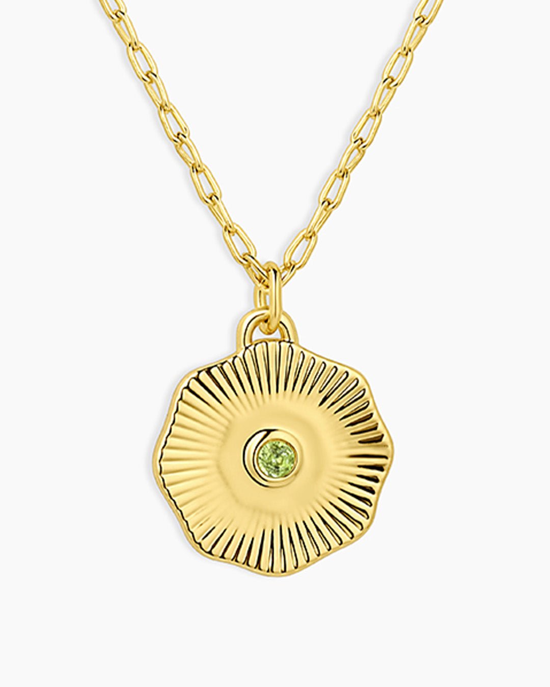 Birthstone Coin Necklace || option::18k Gold Plated, Peridot - August