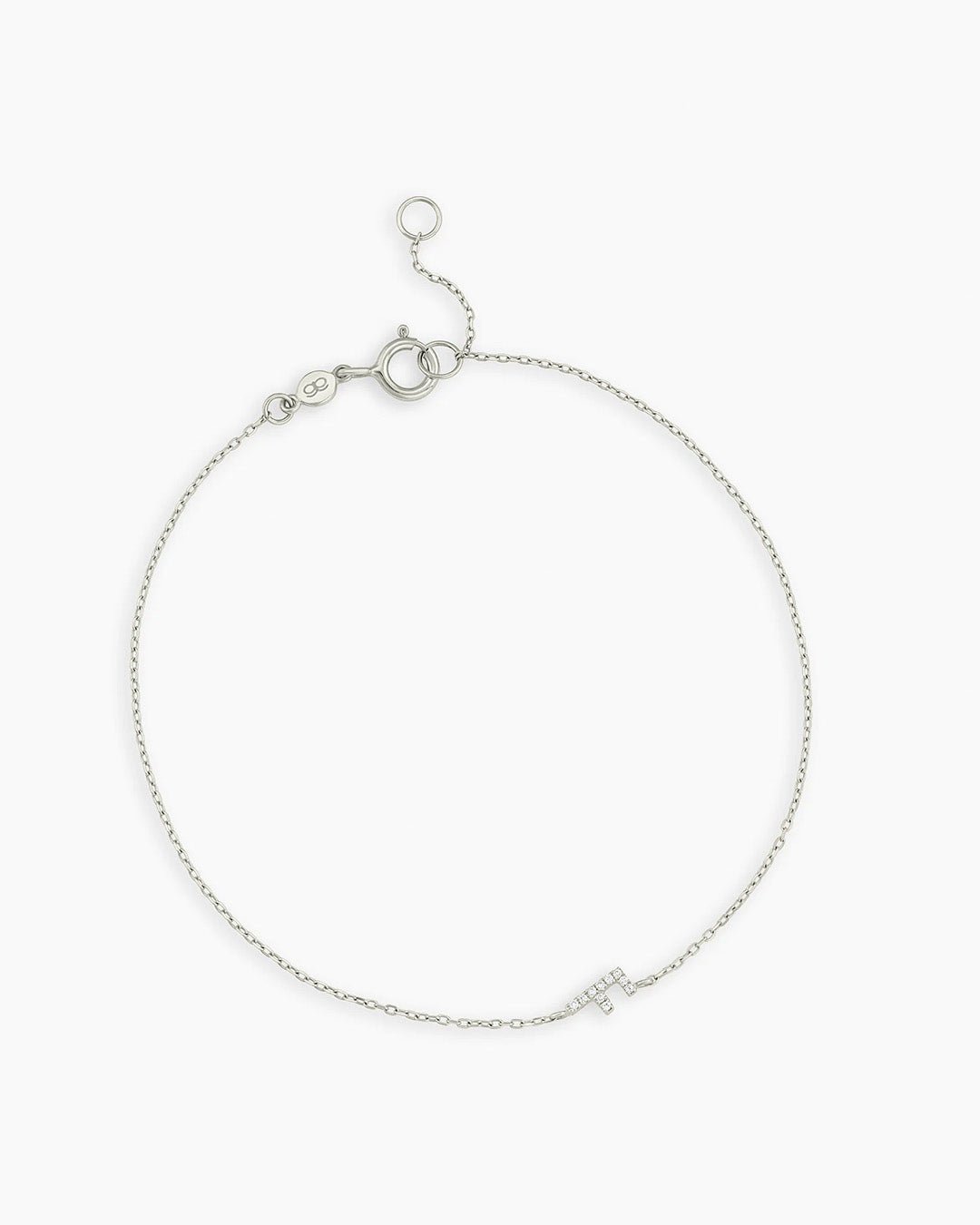 Diamond Pavé Alphabet Bracelet #F || option::14k Solid White Gold, F