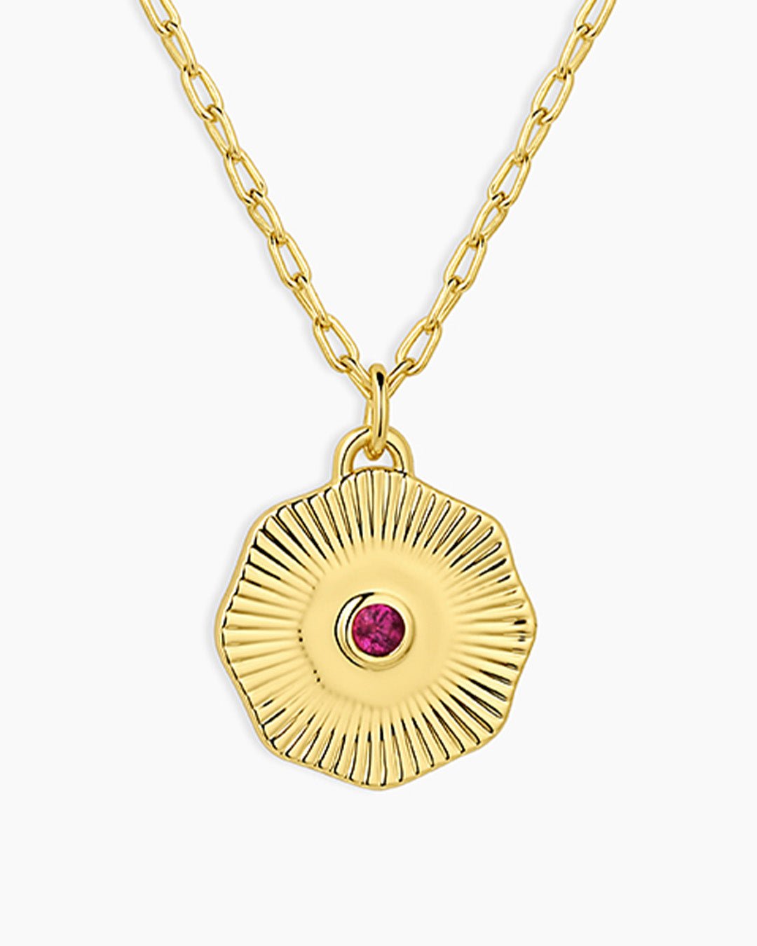 Birthstone Coin Necklace || option::18k Gold Plated, Ruby - July