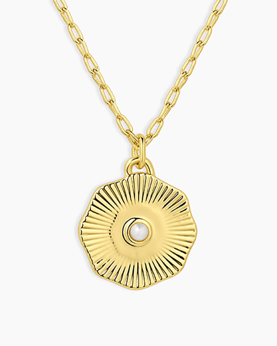 Birthstone Coin Necklace || option::18k Gold Plated, Pearl - June