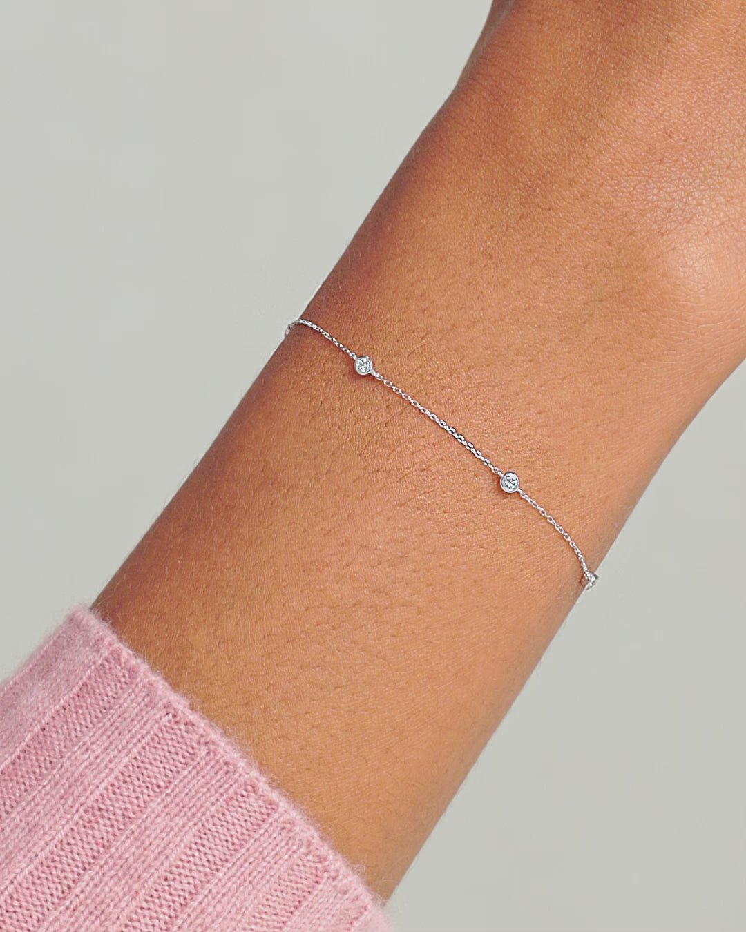 Classic Five Diamond Bracelet || option::14k Solid White Gold